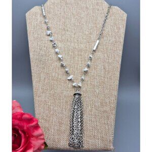 Simply Vera Wang Sliver Tone Glass Bead Natural Stone Tassel Pendant Necklace
